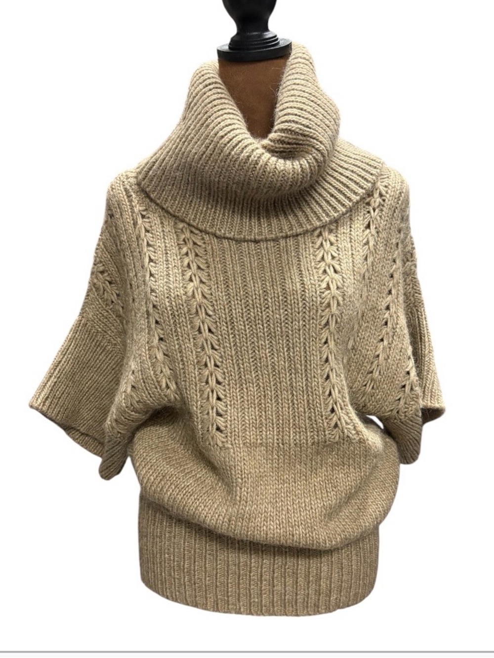 Elie Tahari Alpaca Wool Mohair Cable Knit Turtleneck Sweater Dress Tunic XS / S